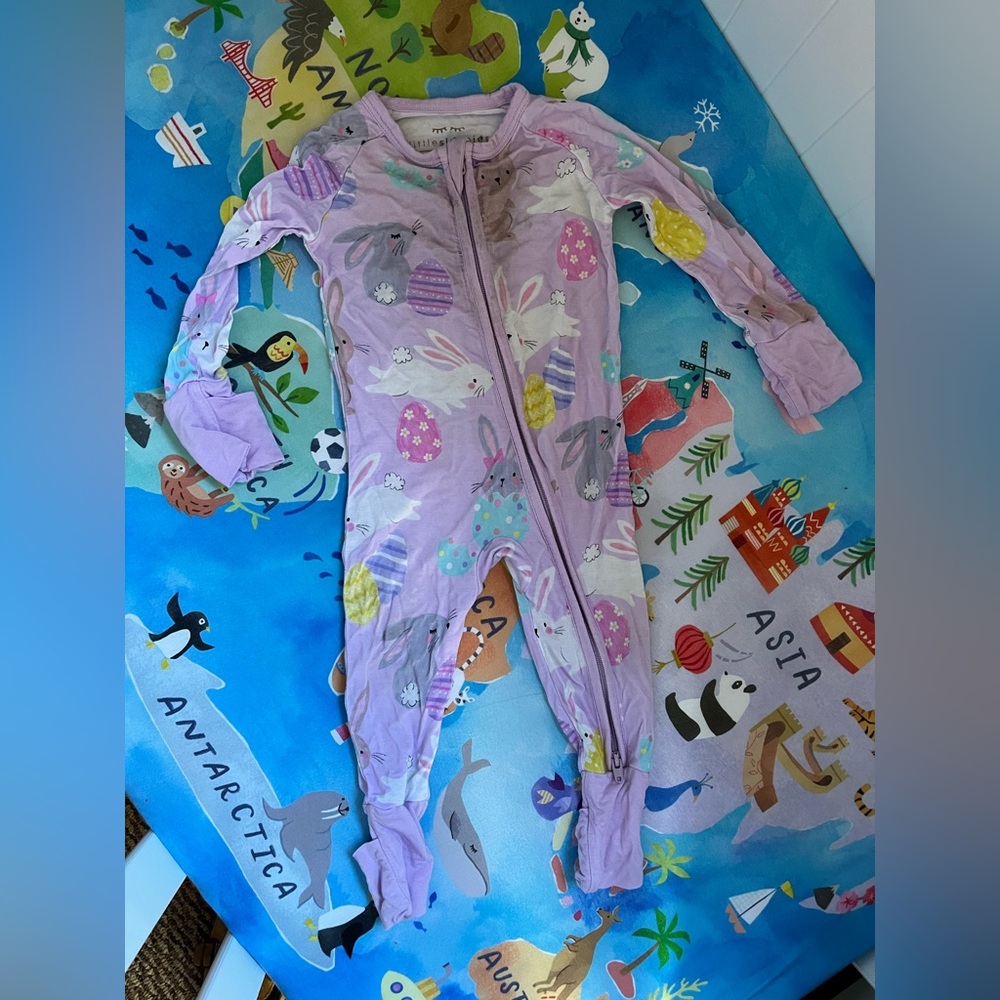 EASTER IS COMING 0-3 Little Sleepies Lavender Bunny and Egg Bodysuit